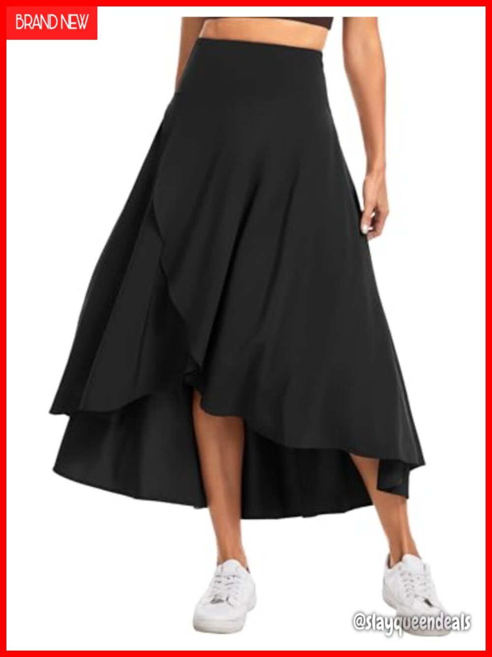 Women's High Waist Flowy Maxi Skort Wrap High Low Asymmetric Built-in Shorts